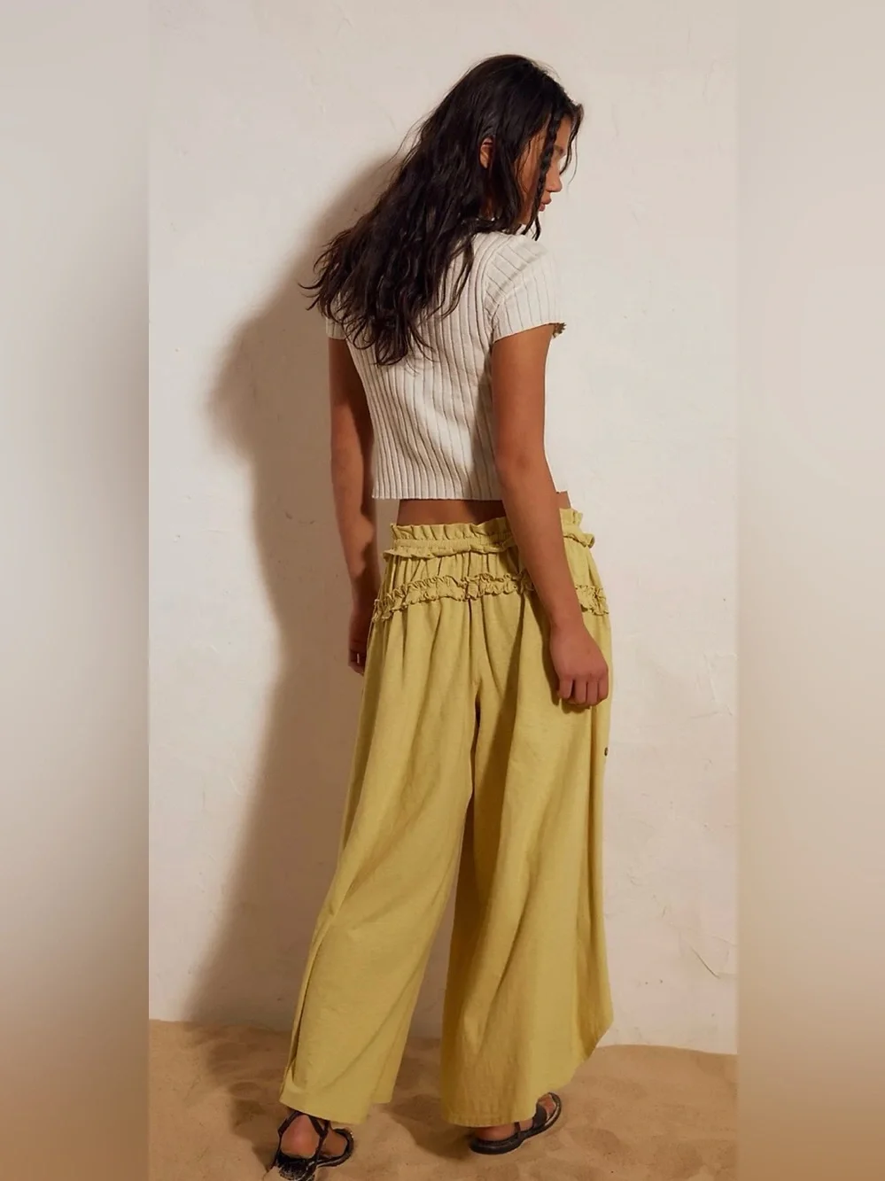 NWT! Free People Elara Cotton Pants Flowy Boho Yellow Jasmine L